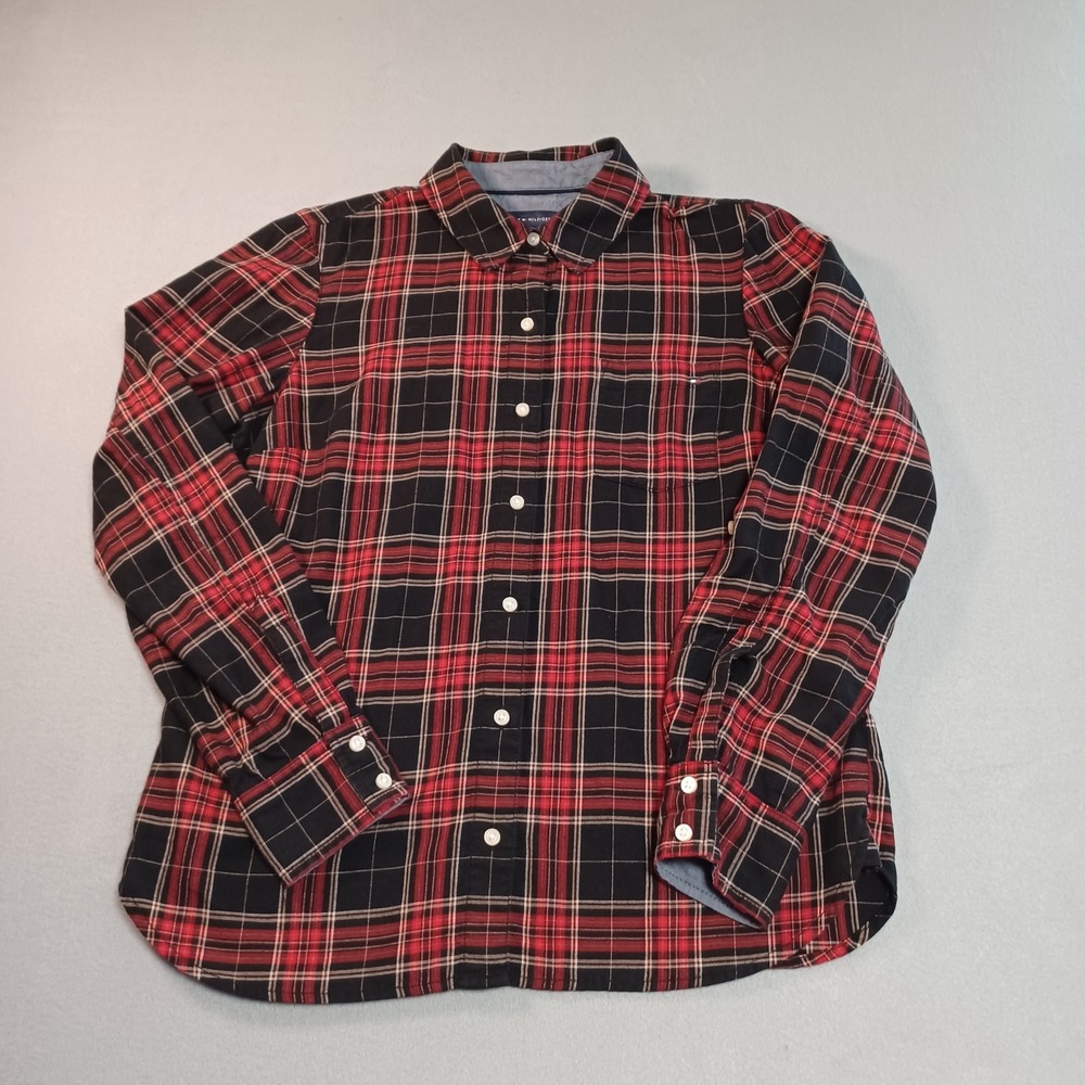Tommy Hilfiger Womens Red Black Plaid Button Down Shirt Long Sleeve S J32ME368